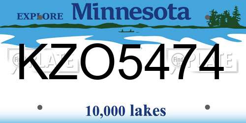 KZO5474 Minnesota License Plate