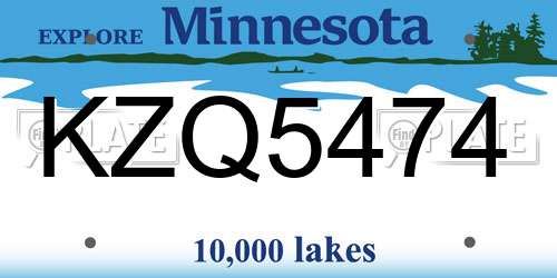 KZQ5474 Minnesota License Plate