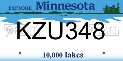 KZU348 Minnesota License Plate