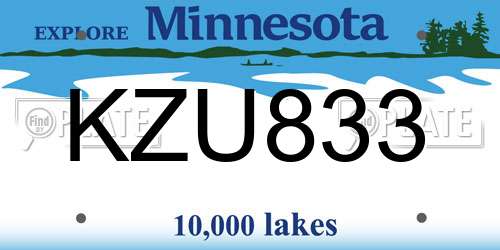 KZU833 Minnesota License Plate