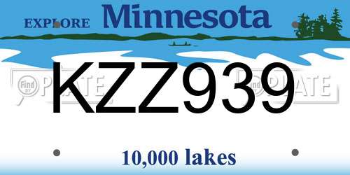 KZZ939 Minnesota License Plate