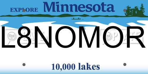 L8NOMOR Minnesota License Plate