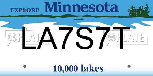 LA7S7T Minnesota License Plate