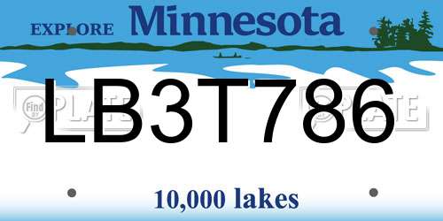 LB3T786 Minnesota License Plate