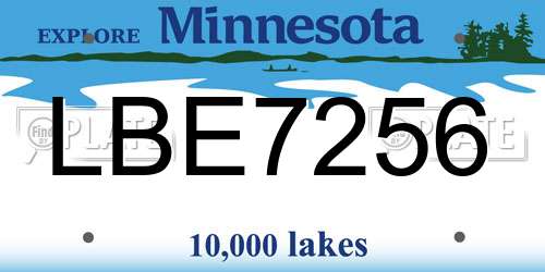 LBE7256 Minnesota License Plate