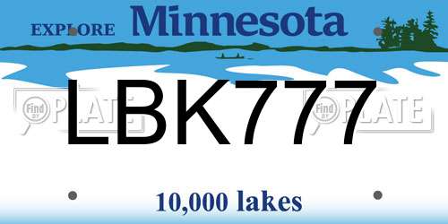 LBK777 Minnesota License Plate