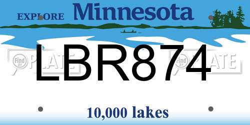 LBR874 Minnesota License Plate