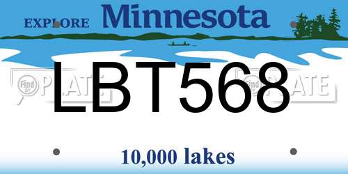 LBT568 Minnesota License Plate