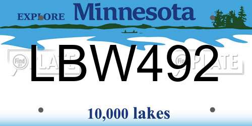 LBW492 Minnesota License Plate