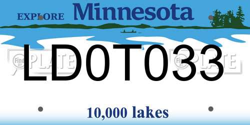 LD0T033 Minnesota License Plate
