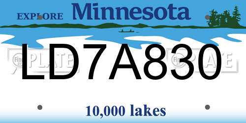 LD7A830 Minnesota License Plate