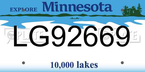 LG92669 Minnesota License Plate