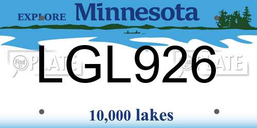 LGL926 Minnesota License Plate
