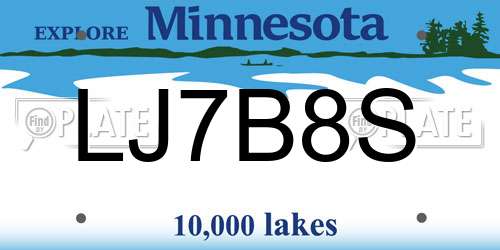 LJ7B8S Minnesota License Plate