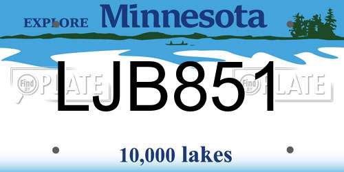 LJB851 Minnesota License Plate