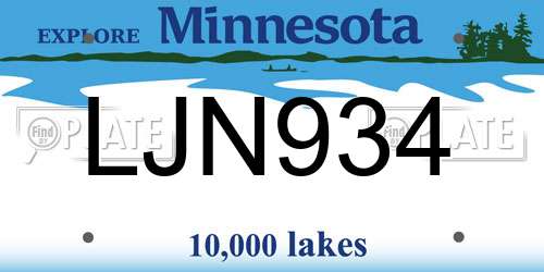 LJN934 Minnesota License Plate