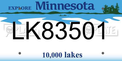 LK83501 Minnesota License Plate