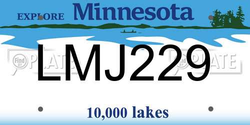 LMJ229 Minnesota License Plate