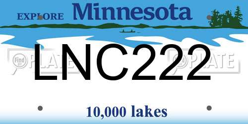 LNC222 Minnesota License Plate