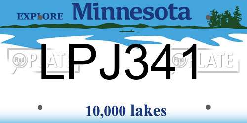 LPJ341 Minnesota License Plate