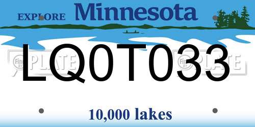 LQ0T033 Minnesota License Plate