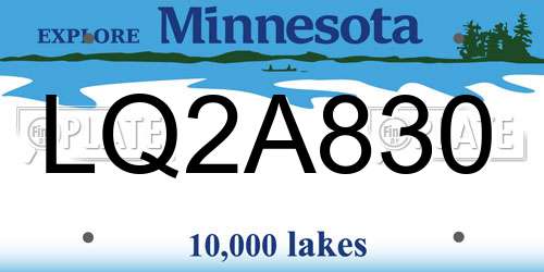 LQ2A830 Minnesota License Plate
