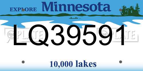 LQ39591 Minnesota License Plate