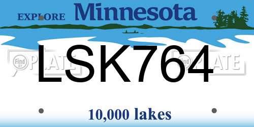LSK764 Minnesota License Plate