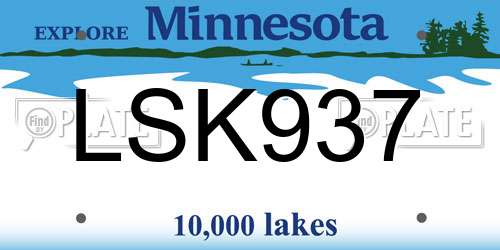 LSK937 Minnesota License Plate