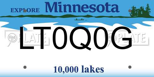 LT0Q0G Minnesota License Plate