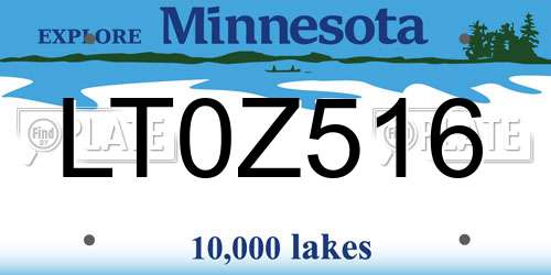 LT0Z516 Minnesota License Plate