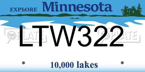 LTW322 Minnesota License Plate