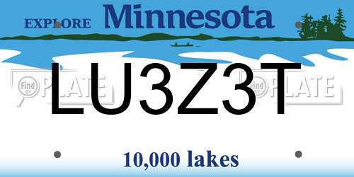 LU3Z3T Minnesota License Plate