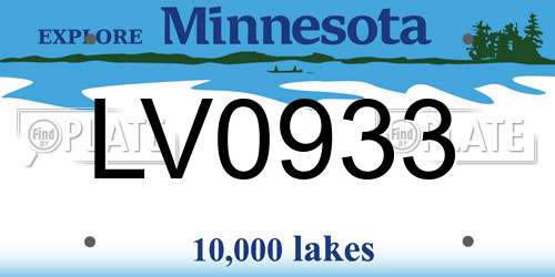 LV0933 Minnesota License Plate