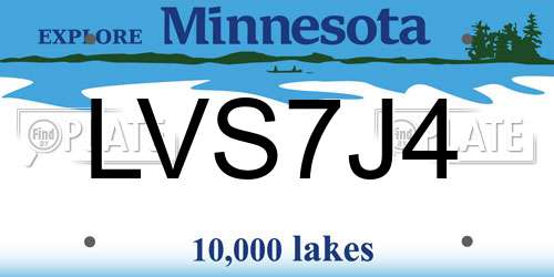LVS7J4 Minnesota License Plate