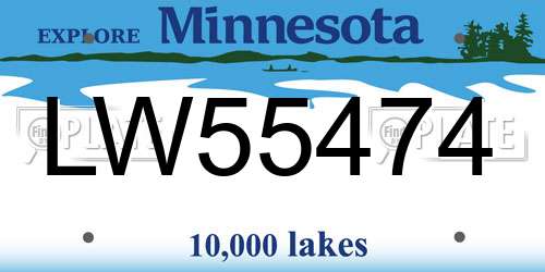 LW55474 Minnesota License Plate