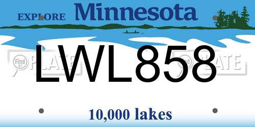 LWL858 Minnesota License Plate