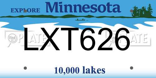 LXT626 Minnesota License Plate