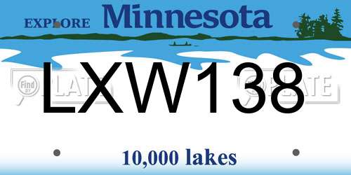 LXW138 Minnesota License Plate