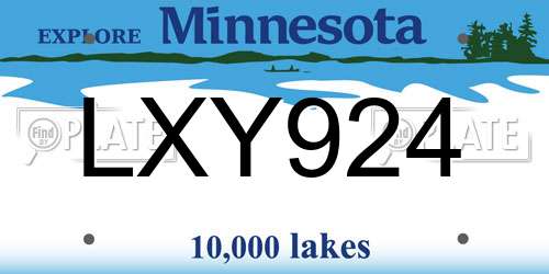 LXY924 Minnesota License Plate