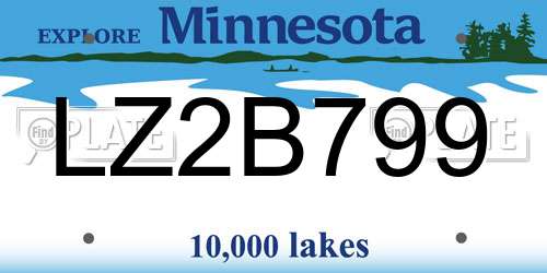 LZ2B799 Minnesota License Plate