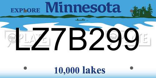 LZ7B299 Minnesota License Plate