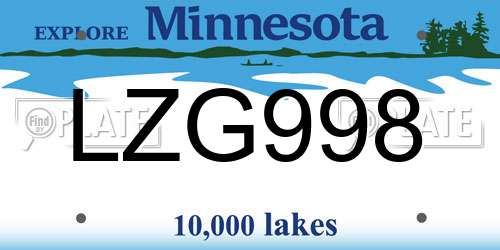 LZG998 Minnesota License Plate