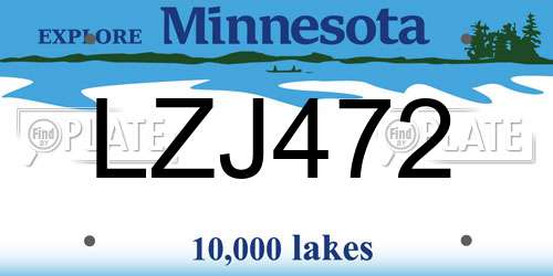 LZJ472 Minnesota License Plate