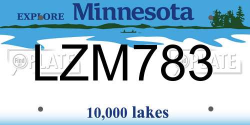 LZM783 Minnesota License Plate