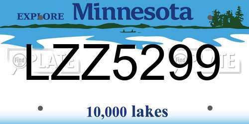 LZZ5299 Minnesota License Plate