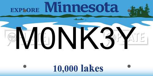 M0NK3Y Minnesota License Plate