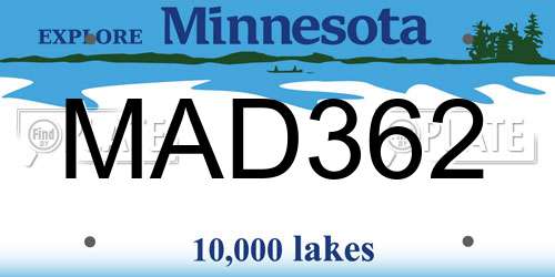 MAD362 Minnesota License Plate