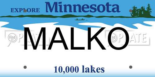 MALKO Minnesota License Plate