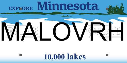 MALOVRH Minnesota License Plate